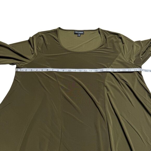 Nina Leonard Dark Olive Artsy Lagenlook Stretch Asymmetrical Hem Dress Sz 2XP - Picture 5 of 10